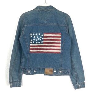 Vintage Y2K Tommy Hilfiger Americana American Flag Cotton Jean Jacket Size Small